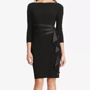 Black Satin Ruffle Sheath Dress Size 8 Evening Formal Semi Formal Party